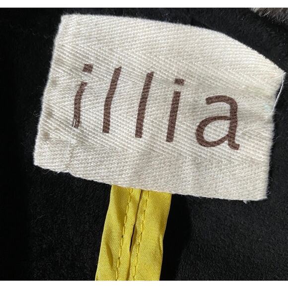 Y2k illia Cropped Black Leather Jacket Leopard Print Rabbit Fur Collar Sz 4/XS - Picture 3 of 12